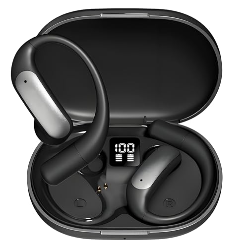 YESUBELU Auriculares inalámbricos, auriculares de oreja abierta, ajuste ultra cómodo, tiempo de reproducción de 30 horas, Bluetooth 5.4, pantalla de alimentación digital, sonido potente y llamadas