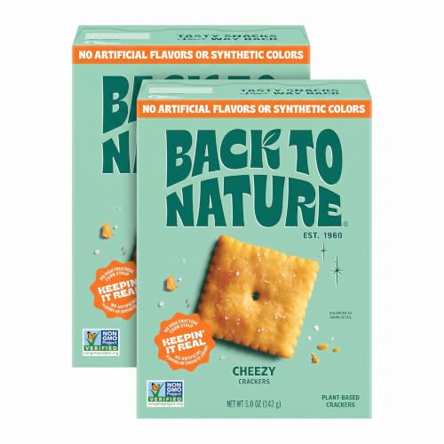Back to Nature Cheese Flavored Crackers - Non-GMO, Made with Wheat Flour, Vegan, Delicious Snacks, Cheezy Square, 5 Ounce (Pack of 2)