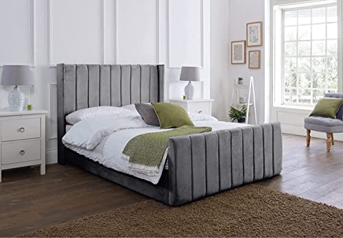 SANA SLEEP 4FT6 Ottoman Panel Wing Plush Velvet Upholstered Bed Frame - Plush Steel 1 SANA SLEEP 4FT6 Ottoman Panel Wing Plush Velvet Upholstered Bed Frame - Plush Steel