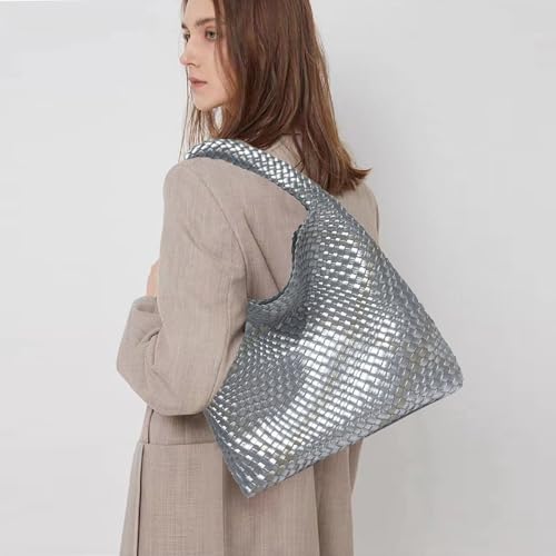 Image of JINMANXUE Woven Tote Bag for Women, Fashion Hobo Handbag, Travel Top-handle Shoulder Bag, Beach Underarm Bag with Purse