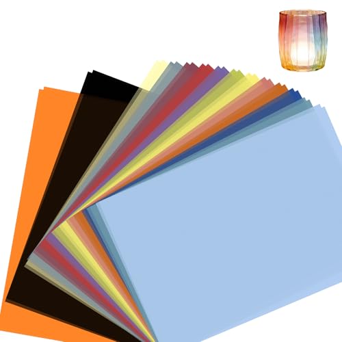 soitzhoc 30 feuilles A4 papier vitrail | 15 couleurs, dont or et argent papier calque couleur, papier couleur | Pour lanternes DIY faites main papier...