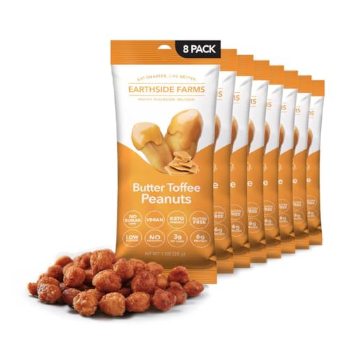 Image of Earthside Farms Butter Toffee Peanuts 1oz, 8 Pack - Low Carb, Keto Friendly, Sweet & Crunchy Snack - Made with Natural Sweeteners & Vanilla Extract - Perfect On-the-Go Snack for Work, School, Travel