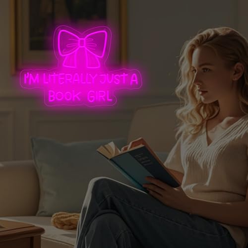 Image of I Am Literally Just A book Girl Neon Sign, Led Classroom Sign Wall Decor with Acrylic Backing, Dimmable USB Powered Neon Light for Bedroom, Living Room, Office, Bar Decor Holiday Birthday Gift
