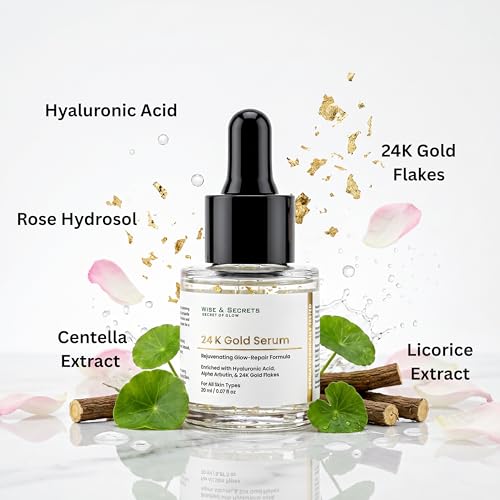 Image of WISE & SECRETS 24K Gold Hyaluronic & Anti Aging Premier Serum Helps to Remove Wrinkles | Brighten & Whitening Serum | A Youthful-looking Glow - 20 ml