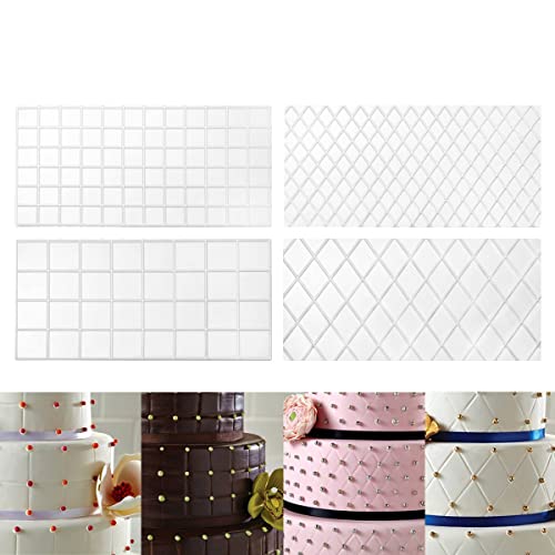 Fondant Impression Mat Mould,BESTOMZ 4-Piece Quilted Fondant Imprint Mat Set - Plastic - Cake Decorating Supplies for Wedding Cake Decoration Tools
