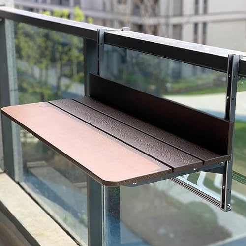 Mesa de balcón plegable ajustable para patio, mesa auxiliar al aire libre, barandilla para ahorrar espacio, mesa colgante para espacios pequeños (80 x 37 cm)