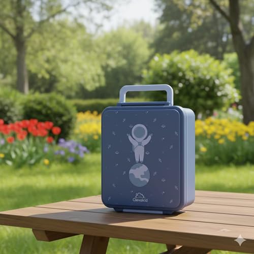 Image of Bento Mega Lunch Box, carrying handle - 4 No-Mix Compartments | Microwave & Dishwasher Safe | for Adult, Preschool, School 1600ML, OZ (Blue Turquoise ClevaAstroo Friend)
