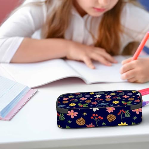Image of Berries Pencil Bag Pine Branches Flowers Stars Snowflakes Big Capacity Pencil Case Pencil Pouch Pen Bag School Students Boy Girl