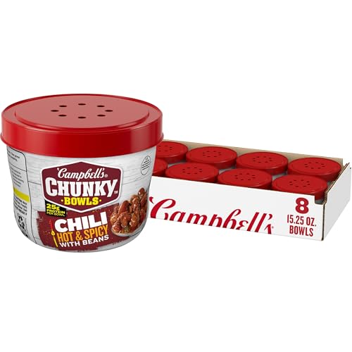 Campbell's Chunky Chili, Hot & Spicy with Beans, 15.25 oz Microwavable Bowl (Pack of 8)