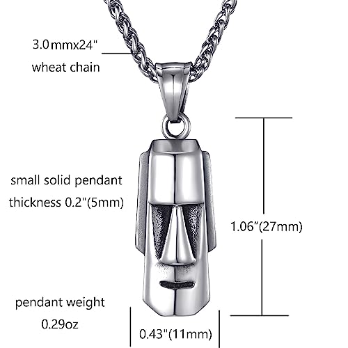 MOO&LEE Easter Island Statue Pendant Necklace for Men Women Small Moai Pendant 24 Inch Stainless Steel Link Chain Unisex3
