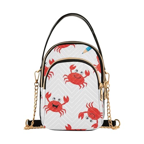Women Single Shoulder Purse Animal Floral Phone Purse Chain Strap Handbag Quilted Ladies Crossbody Satchel Bag Cute Red Crabs White