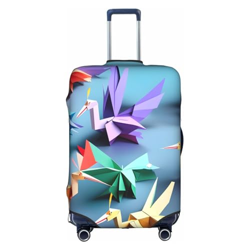 Origami Multicolor Papercraft Cranes Tsa Approved Luggage Cover For 18-32 Inch Suitcases Scratch-Resistant Stretch Luggage Cover