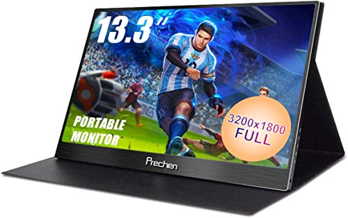 Preisvergleich Produktbild 13.3 Zoll Tragbarer Type-c Monitor 3200x1800 Dual-USB-C-Eingang Portable HDMI Monitor, IPS-Bildschirm Perfekt für MacBook Xbox Eine 360 PS3 / PS4 Windows 7 8 10, Schwarz, Prechen