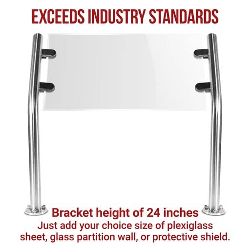 Sylvan Sneeze Guard - Buffet Food Guard & Customer Sneeze Shield Support Brackets - 2 Stainless Steel Posts