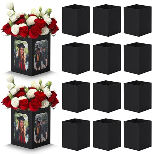 EQOREIIN 15 Pack Graduation Box Centerpieces for Table 6/7 Inch Photo DisplayPicture Table Box Photo Props Frame for Grad Party Favors Birthday Wedding Dinner Party Graduation DecorationsBlack