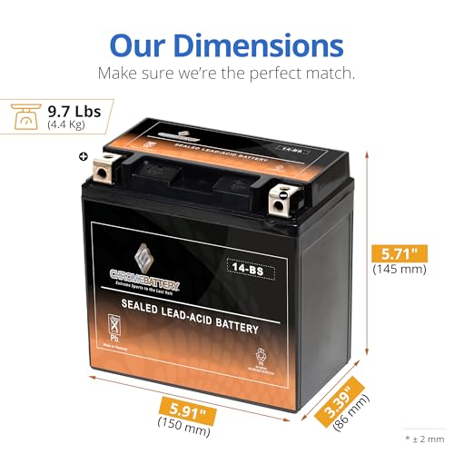 Image of CB CHROMEBATTERY YTX14-BS 200CCA ATV Battery- Rechargeable, Factory sealed, Replacement for Honda TRX 500 420 450 350 300 Rubicon Foreman Rancher