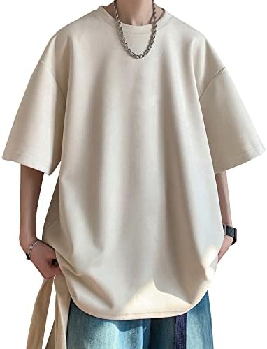 （13:00時点） [Fasshonrida] 夏服 メンズ スエード 半袖tシャツ 無地 トップス かっこいい 服 人気 ごぶそで ティーシャツ 上品 てぃーしゃつ 大人 ロンt ストリート系 スウェード tshirt オシャレ 艷感 ティシャツ カジュアル 春 夏 ivory 3XL