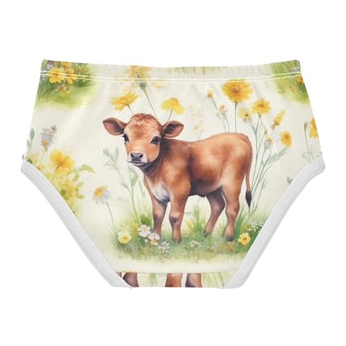 Cute Cow Yellow White Wildflowers Girls Underwear Toddler 2t Cotton Cute Panties Girl Aesthetic Briefs Undies Kids2