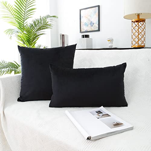Moonrest - Pack Of 2, Velvet Decorative Pillow Cover Set, Cozy Soft With Hidden Zipper Solid Color For Sofa Bedroom Car Couch Throw Pillow 24 X 24 Cool Black #TOP4