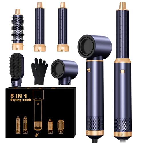 Air Brush 5 en 1, Hair Styler Airbrush 5 en 1 avec Seche Cheveux, Brosse Soufflante, Fer a Boucler, Thermal Brush, Brosse Lissante Seche Cheveux 5 en 1 pour Sécher, Boucler, Lisser