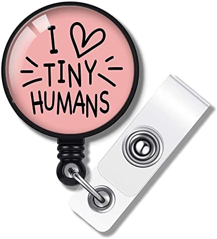 TOUNER I Love Tiny Human Retractable ID Badge Holder Badge Reels with Clip Name Card Holders for Office Worker Doctor Nurse Volunteer Teacher Student Lab Technician (Gift Box Packaging)