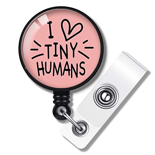 Touner I Love Tiny Human Retractable Id Badge Holder Badge Reels With Clip Name Card Holders For Office Worker Doctor Nurse Volunteer Teacher Student Lab Technician (Gift Box Packaging) #TOP1