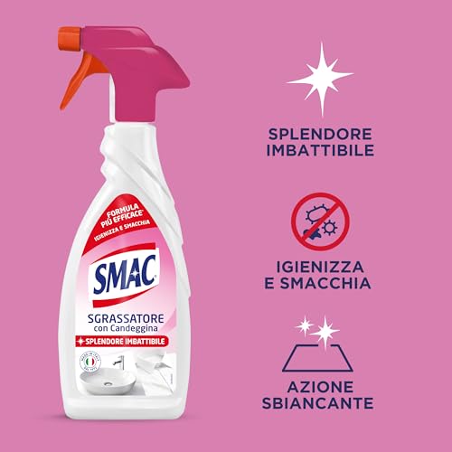 Smac - Sgrassatore con Candeggina, Detergente Spray con Azione Sgrassante e Igienizzante, Splendore Imbattibile, 650 ml x 12 Pezzi - Immagine 1