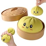 Giant Dumpling Squeeze, 9x9cm/3.5x3.5in Soft Cute Dumpling Fidget Food Squishy Toys with Steamer Box for Adults Birthday Celebration Present (Green)
