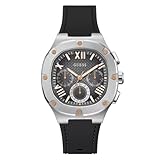 GUESS Men's 42mm Watch - Black Strap Gunmetal Dial Silver Tone Case