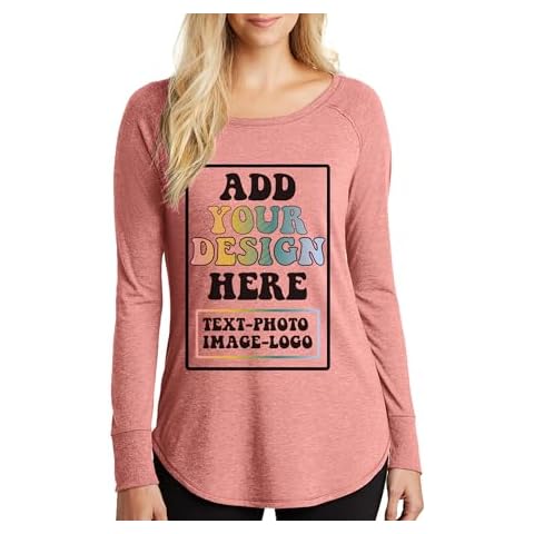 TEEAMORE Women Custom Shirts Long Sleeve T Shirts Personalized Tunic Tops 2-Side Add Text/Photo/Image/Logo Blush Cover