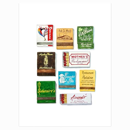 New Orleans Vintage Watercolor Matchbook Art Print,Featuring Historic Matchbooks From Top New Orleans Dining Spots,Kitchen Dining Room Office Decor 11x14inch Unframed
