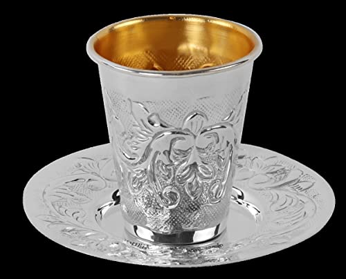 Elygant 59366 925 Silver Coated Kiddush Cup with Tray