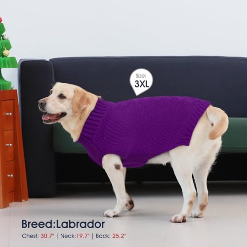IECOii Hunde Pullover für große Hunde,XXL HundePullover WarmePullover Weste für den Winter,Strickhunde Pullover Hund Sweatshirt für großeHunde Junge Mädchen,Golden Retriever,Pitbull,Lila,2XL