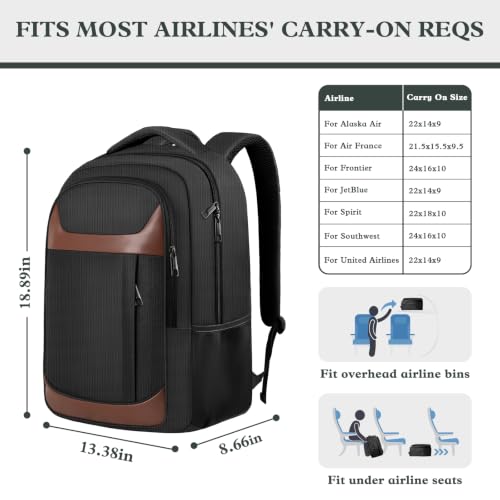 Image of 17 inch Travel Laptop Backpack, Airline Approved Bag, Black Brown