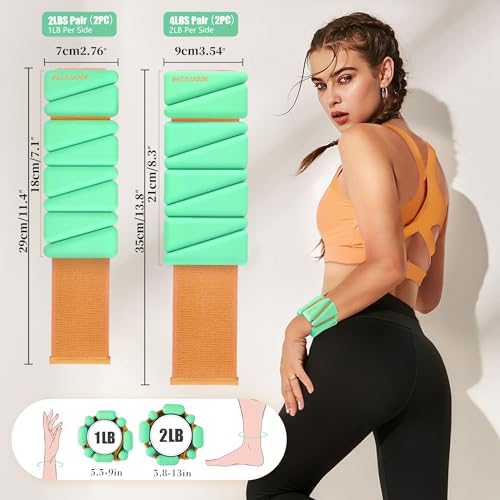 Image of BECOJADDE Ankle Weights for Women Wrist Weights Set of 2 (1 lb /2 lb Each) Adjustable Arm Leg Weight for Womens Men Suitable for Walking Swimming Running Pilates Yoga Gym