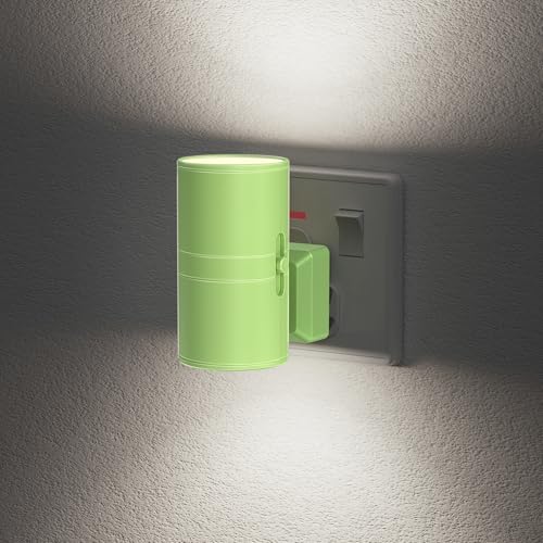 JandCase Night Light, Night Light Plug in Wall with Dusk to Dawn Sensor, Dimmable Nightlight 0-100LM, 6000K Cool White, Plug in Green Nightlight for Hallway, Bathroom, Bedroom