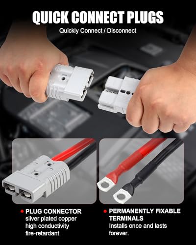 Image of NOONE Heavy Duty Jumper Cables for Diesel Trucks - 1 Gauge 25 Feet extra long Booster Battery Cables with Permanent Installation kit and Quick Connect Plug for Car, SUV