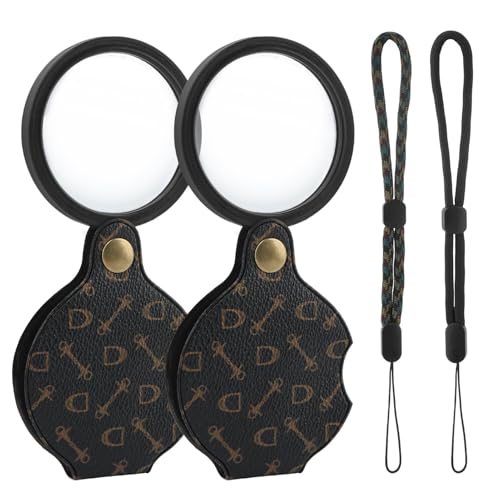 QKDS 2PCS 15X Small Pocket Magnifying Lenses Glass, Mini Pocket Magnifier Folding Magnify Glass with Rotating Protective Holster for Reading Inspection Coin Jewelry or Exploring