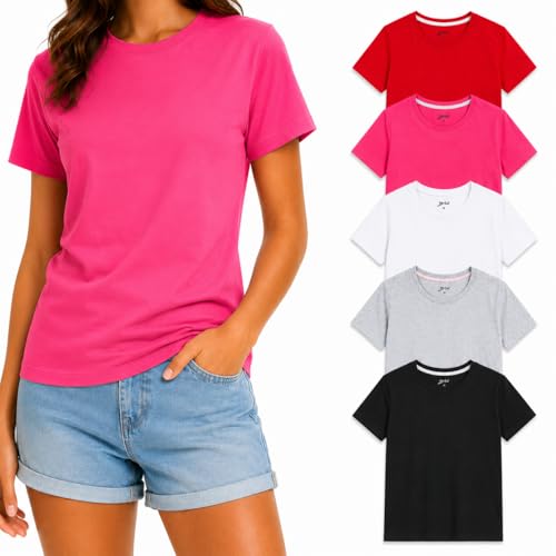 Image of Brix Girls Short Sleeve T-Shirts 5 Pack - Soft Cotton Tees, Breathable Everyday Tops, Tagless Comfort.