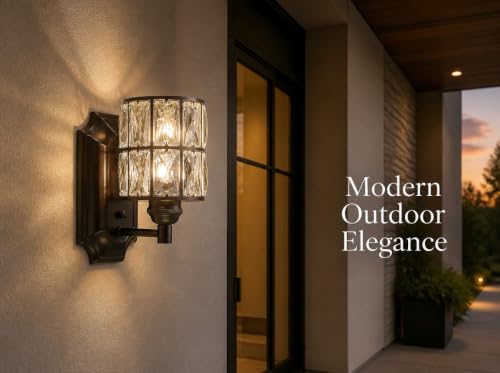 Image of 1 Light Crystal Modern Oil Rubbed Bronze 2 Pack Wall Sconce Light Fixture