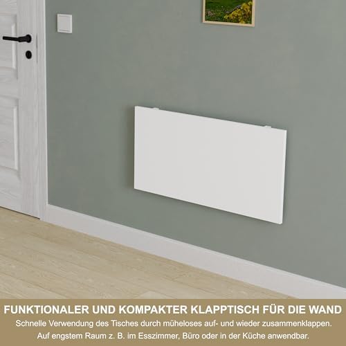 4. Bild von KDR Wandklapptisch 80x40 cm Weiß – Klappbarer Tisch zur Wandmontage – als Esstisch, Schreibtisch, Küchentisch oder Arbeitsplatz – Platzsparend & vielseitig einsetzbar
