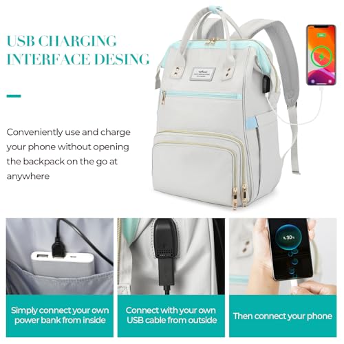 ETRONIK Lunch Backpack, 15.6 Inch Laptop Backpack with USB Port, Stylish Nurse, Teacher Work Bag with Insulated Cooler Lunch Box for Women Men, College Backpack for Travel, Grey Blue | with USB Port, Stylish, Nurse, Teacher, Work Bag - Image 6