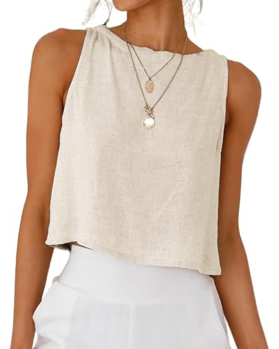 Tanmolo Tank Top Damen Ärmellos Tops Sommer Leinen Tanktops Frauen Leinenbluse Casual Top Elegante Oberteile Naturleinen Beige XL