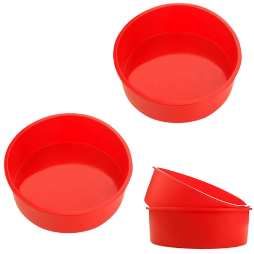 xianxikaitech 2 Pcs 6 Inch Silicone Cake Tins Set for Baking - Non-Stick Red Round Baking Molds 16 cm Silicone bakeware Quick Release Cake Tray Pan for Cheesecake Bread Muffins.