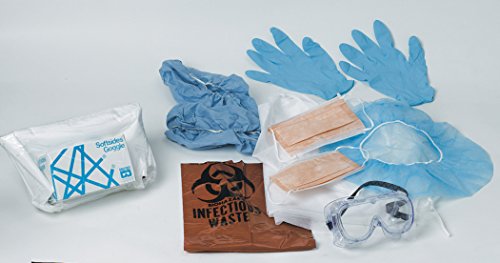 Image of Medline Employee Protection Kits with Goggles, Includes Bouffant Cap, Nitrile Gloves, Goggles, Isolation Gown, Waste Liner, Face Mask, Shoe Covers, 1 Each
