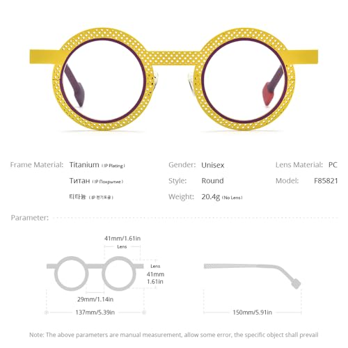 Image of FONEX Colorful Pure Titanium Glasses Frame Women Retro Round Eyeglasses