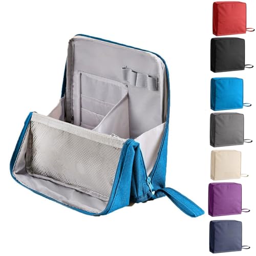 Standing Makeup Bag, 2025 New Multi-Purpose Large Capacity Oxford Cloth Standing Makeup Bag,Portable Toiletry Bag and Stationery Storage Organizer with Compartments (Blue)