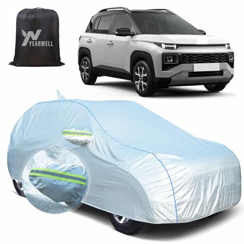 Image of Car Body Cover for Hyundai Exter, 100% Waterproof, Heat-Resistant with Mirror & Antenna Pockets, Soft Cotton Lining, Triple Stitched, Green Reflector (Reflective Silver)