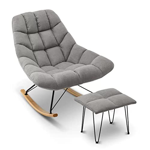 Mecedora tapizada de terciopelo para cuarto de bebé, silla mecedora cómoda con respaldo medio con base de madera maciza, moderna silla de sofá perezosa para sala de estar y dormitorio (color: gris-2,