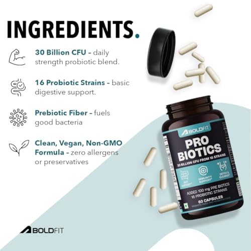 Boldfit Probiotics 30 Billion CFU with 16 Strains and Prebiotics for Gut Cleanse Detox Digestive Health Bloating Relief Constipation Probiotic Supplement for Men and Women Supports Immunity Booster - 120 Veg Capsules 2
